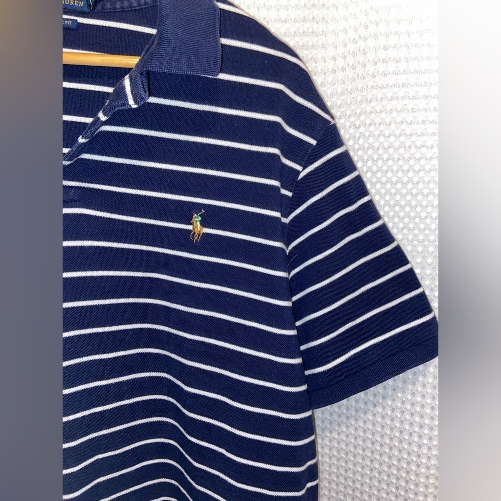 2/40$ Men’s Ralph‎ Lauren white & Navy blue striped knit cotton polo Sz XL - Picture 8 of 11
